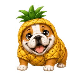 Bulldog vestito da ananas
